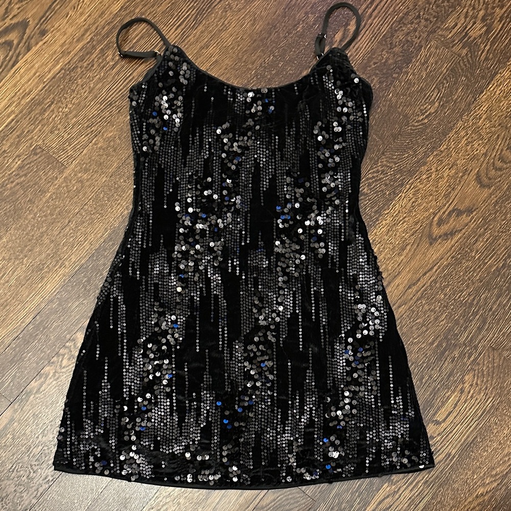NWT Black Sequin Spaghetti-Strap Mini Dress
